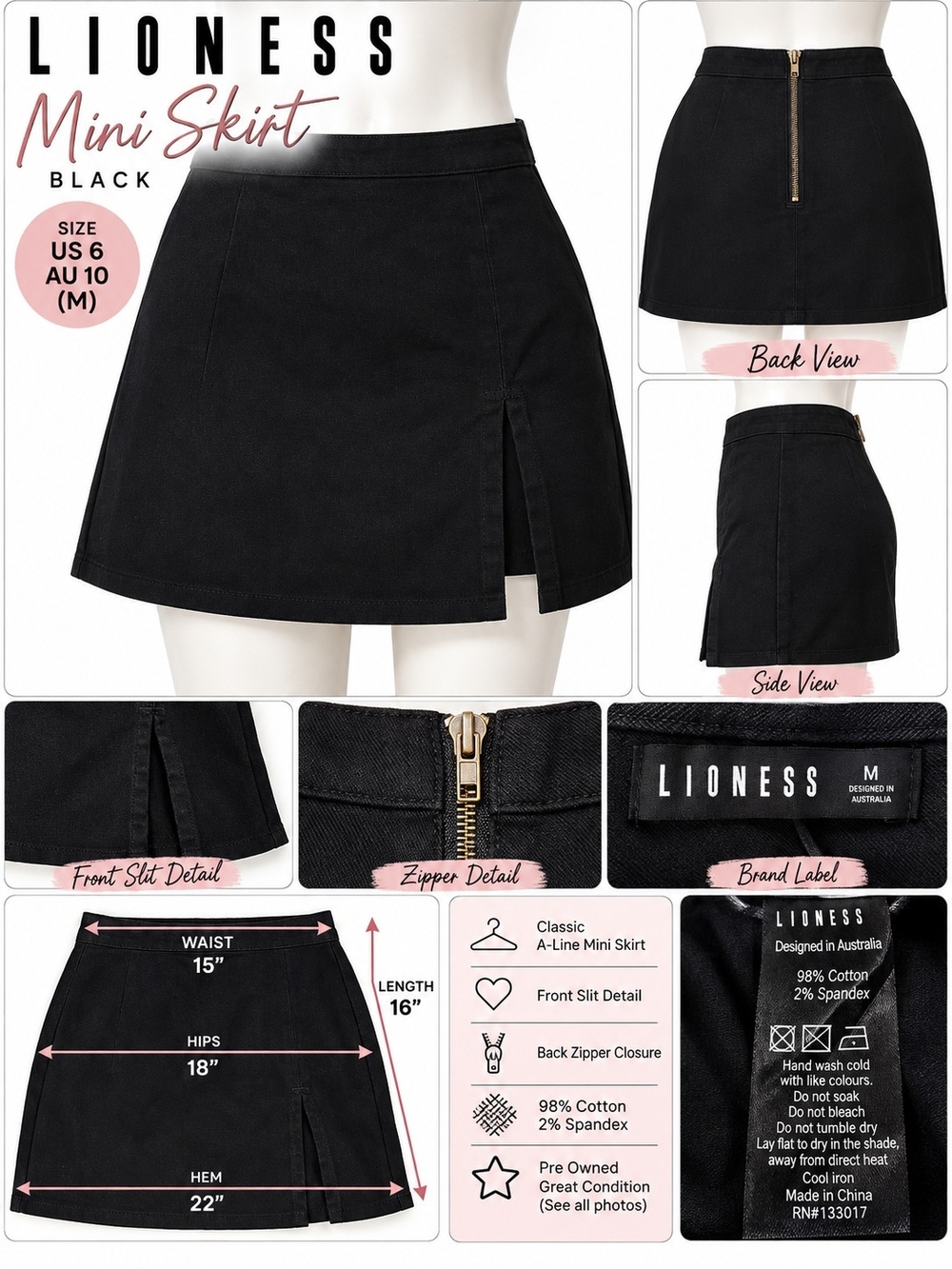 🖤 LIONESS “THE LOLA” MINI SKIRT — BLACK | NWT | US 6 / AU 10 / M